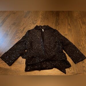 ISLI Black Sequined Sweater Jacket Blazer with a Belt
